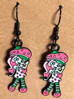 Strawberry Girl Inspired Dangle Earrings Kawaii Pink Enamel Cute
